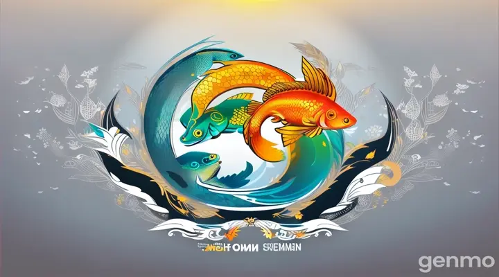 Professional graphic design, vector art, logo creation for Suno, the goldfish emblem looks out with two eyes and shows a like with its fin, inspired by the calm essence of iguanas basking in the warm sunlight, where the smooth metallic lettering "Suno" transforms into the majestic scaly form of an orange goldfish, evoking a sense of rejuvenation and renewal. Aesthetically, the design exudes modernity and minimalism, with a predominant silver and aquamarine color palette that shines like liquid metal, accentuated by subtle texture and depth, as if illuminated from within, imbuing the logo with a radiant, ethereal quality. 16:9