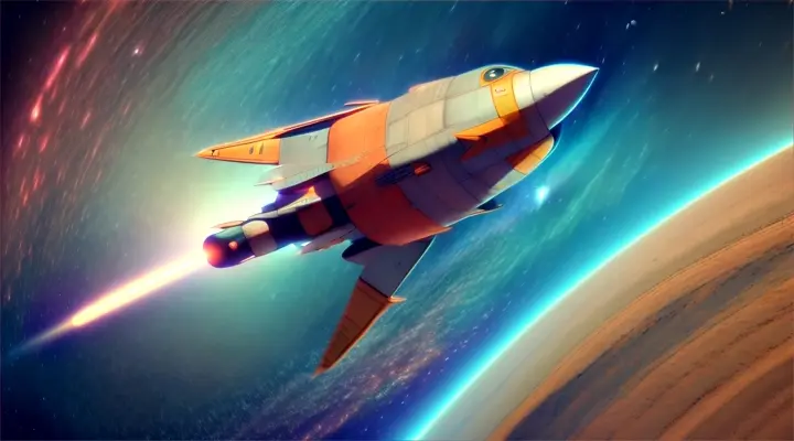 Seed: 874732411 3d animations cartoon video rakete fliegt durch das weltall, pixar style, rakete mit planet uranus im hintergrund