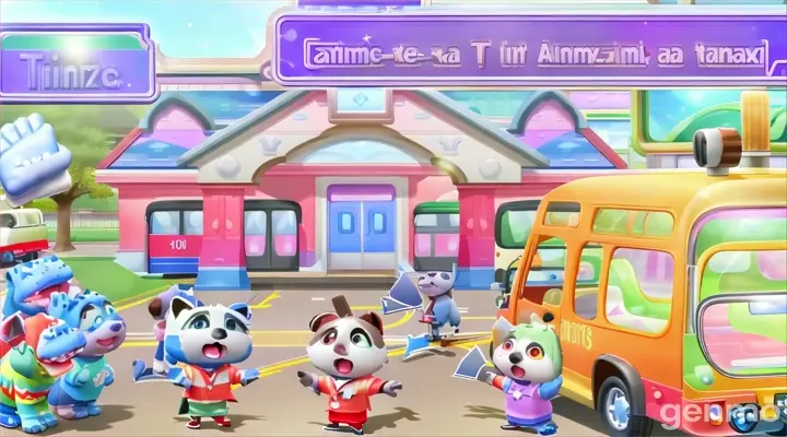 a group of animals standing in front of a bus