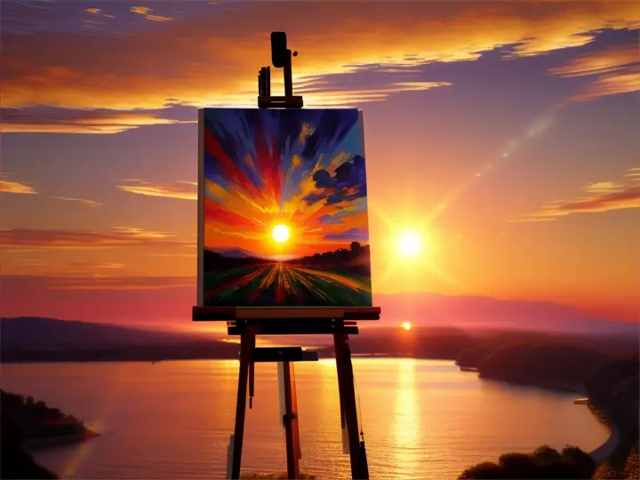 picture of a sun in a sunsetting position with an easel 