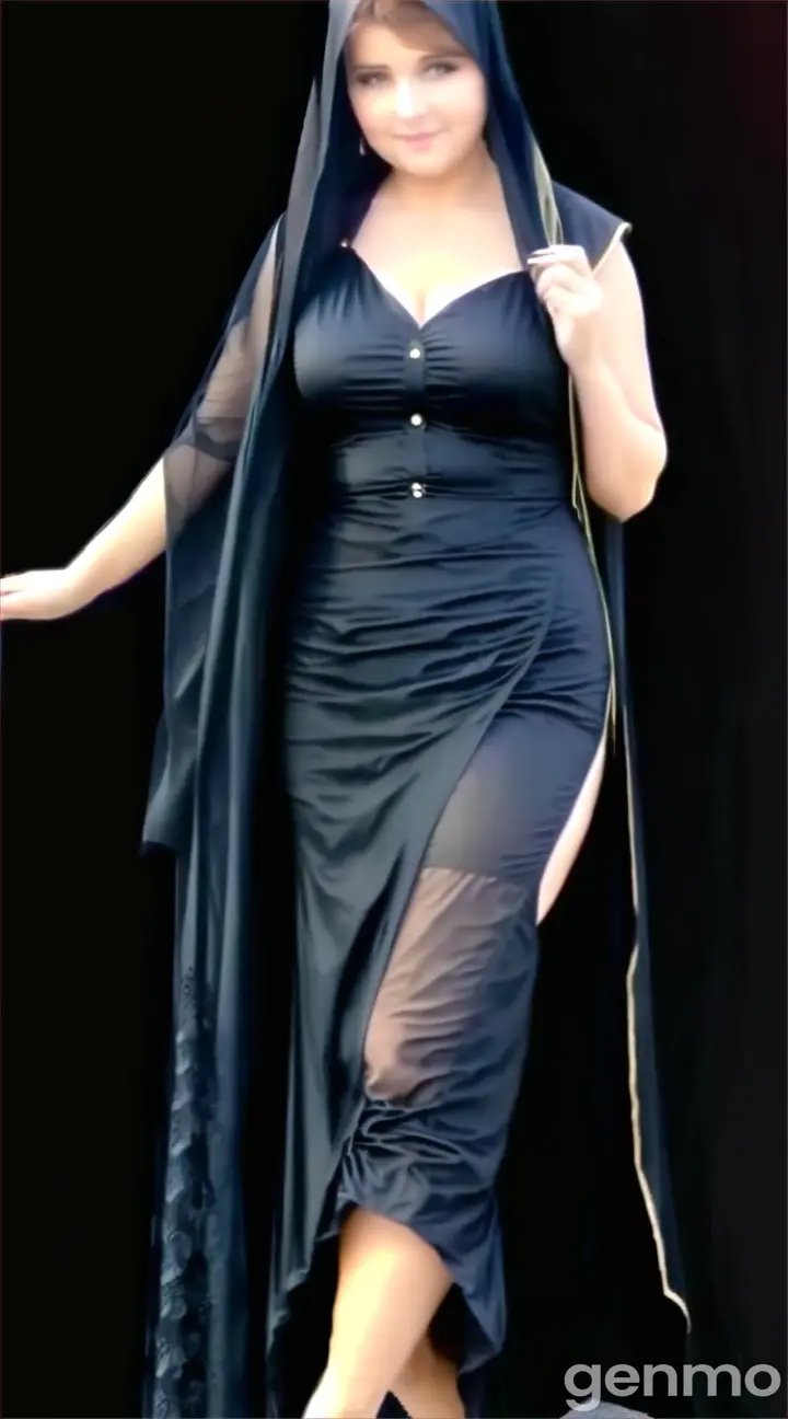 a woman in a black dress and a black shawl