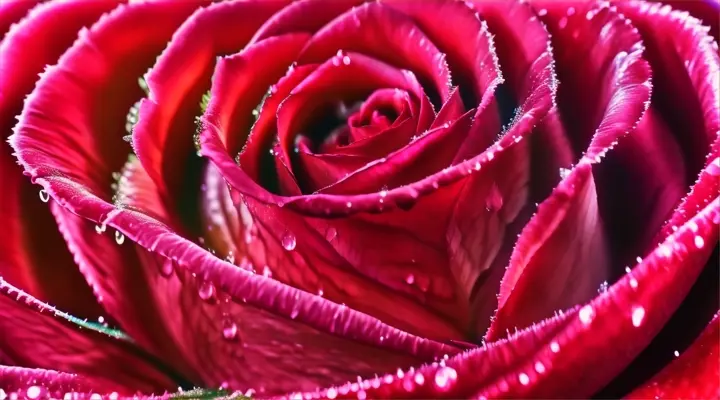 a close up of a red rose with water droplets