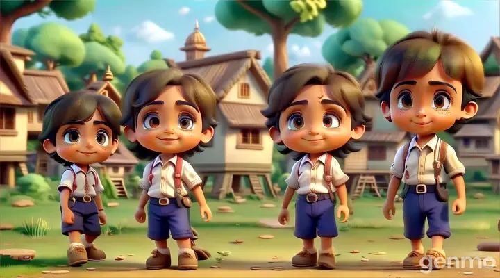 a group of children walking with each other in front of a village. Chintu was a very curious and fun child. As his days passed, he used to get lost in the unseen things of his childhood along with his friends Banta and Monu.