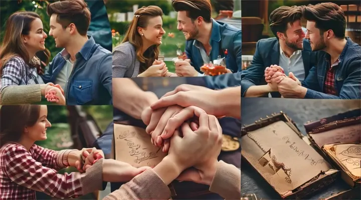 a collage of photos of a couple holding hands