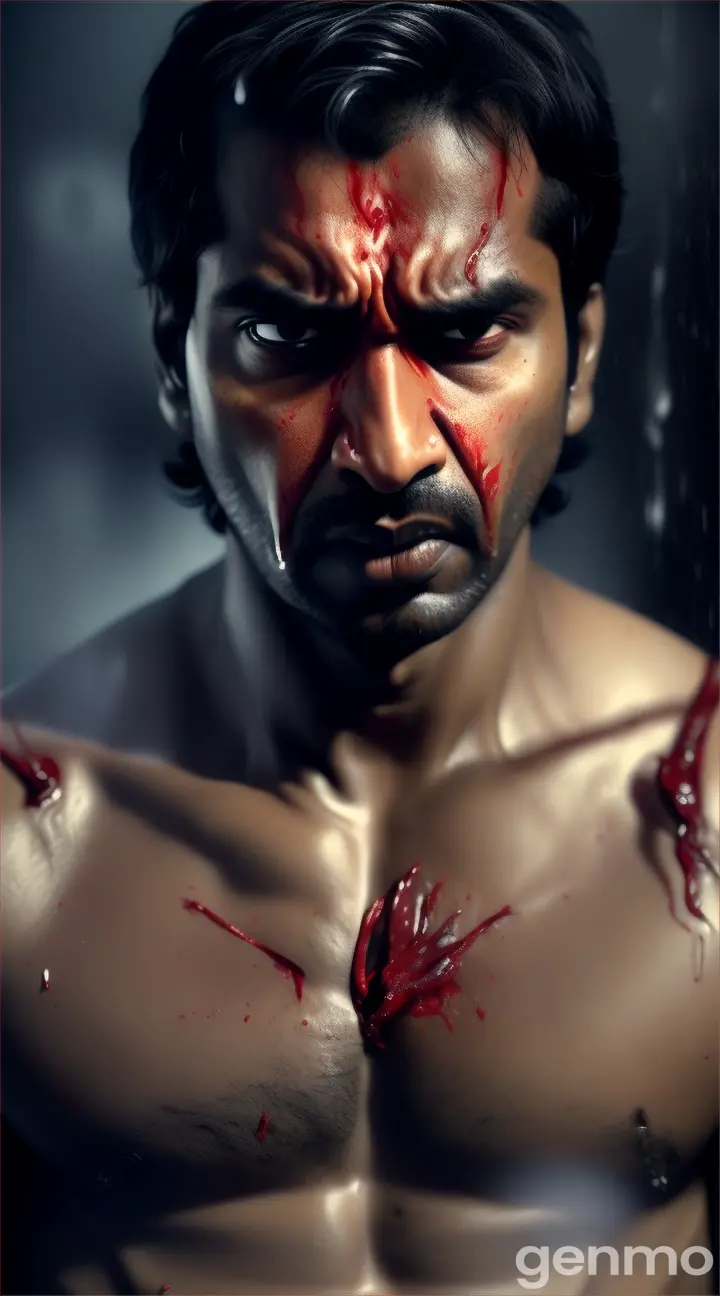 Show Rajesh's reaction with fear and panic, his heart racing and a cold shiver running through his body.