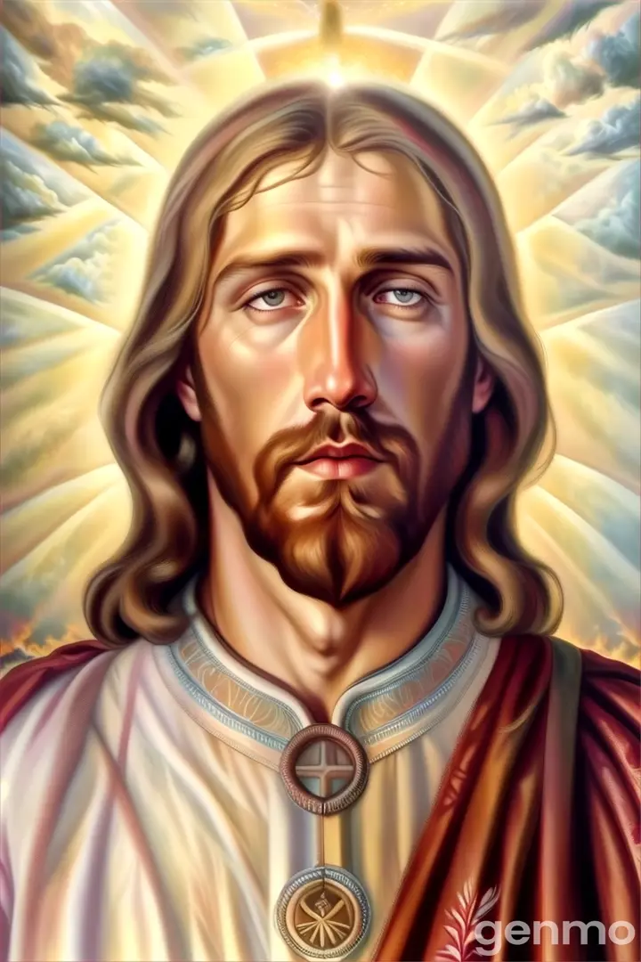 a painting of jesus with a halo around his neck