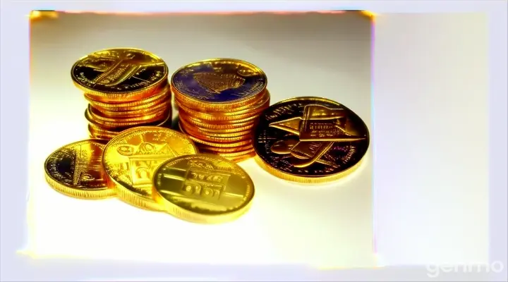 a pile of gold coins sitting next to each other