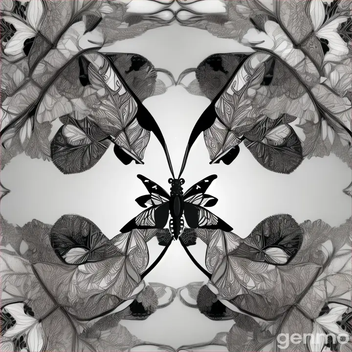 Two black and white butterflies on symmetrical foliage in a modern, geometric garden