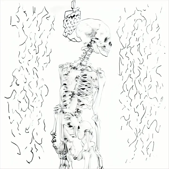 a black and white drawing of a skeleton
