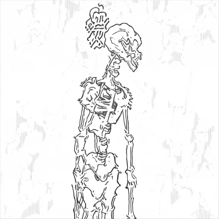 Dibujo de esqueleto colgado