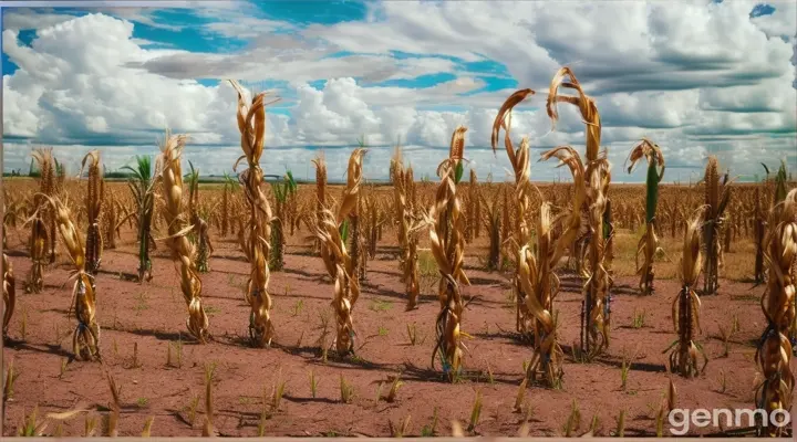 a field of dead corn on a cloudy day