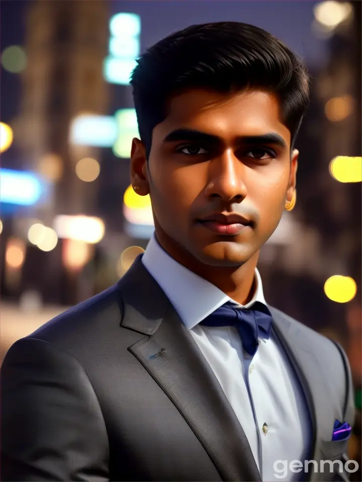 22 year old indian boy With fair skin clean save  Posing for a linkedin picture   background italy   in night  with lighting