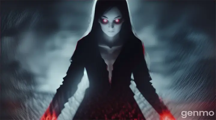 
ghost stand appeared behind her, his eyes glowing red. 