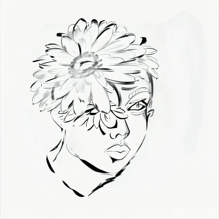 a drawing of a woman's face with a flower in her hair