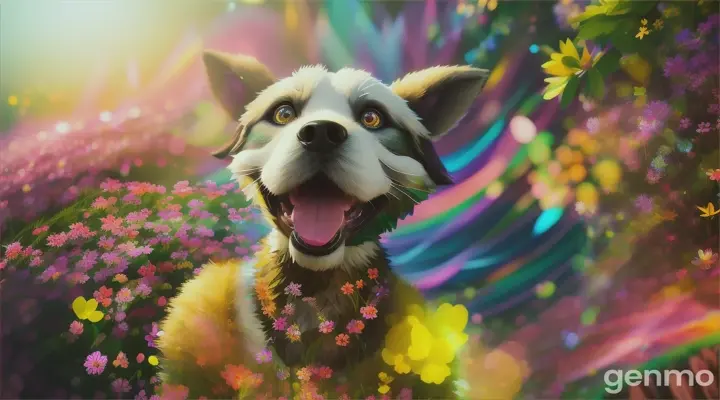 an anthropomorphic dog with a human torso sings a song against the backdrop of nature