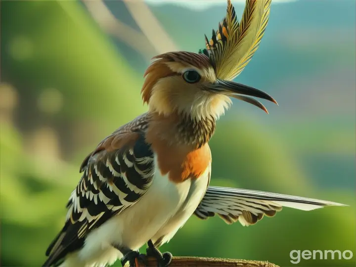 Bird Hoopoe holding a  letter in his claws going to green Mountain 