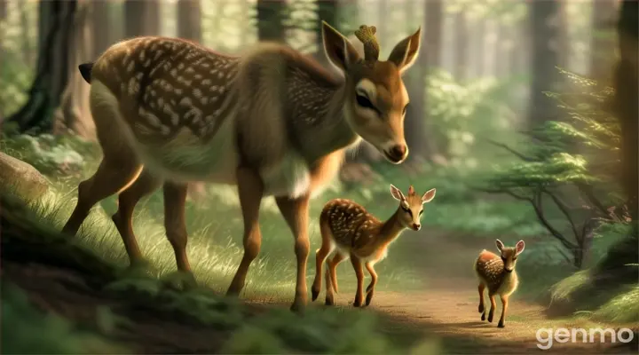 CG,A fawn, orphaned and alone "Upon seeing the shepherd's flock, it rushes to a nurturing goat, mistaking her for its mother. The compassionate goat,