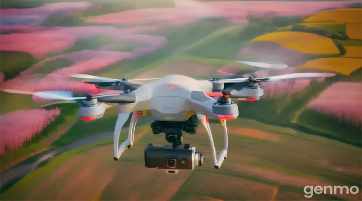 Xiaomi MiTu Minidrone 720P drone, flies slowly, low, makes seeds, fields with wildflowers, dandelions, cornflowers, poppies, takes beautiful landscapes, maximum detail, studio light