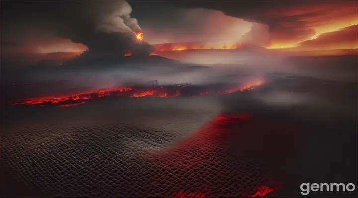 Image: A dark and chaotic world, symbolizing the degradation of moral values and the rise of evil.
Description: Show people engaging in immoral activities, wars, and natural disasters to depict the turmoil of Kali Yuga.