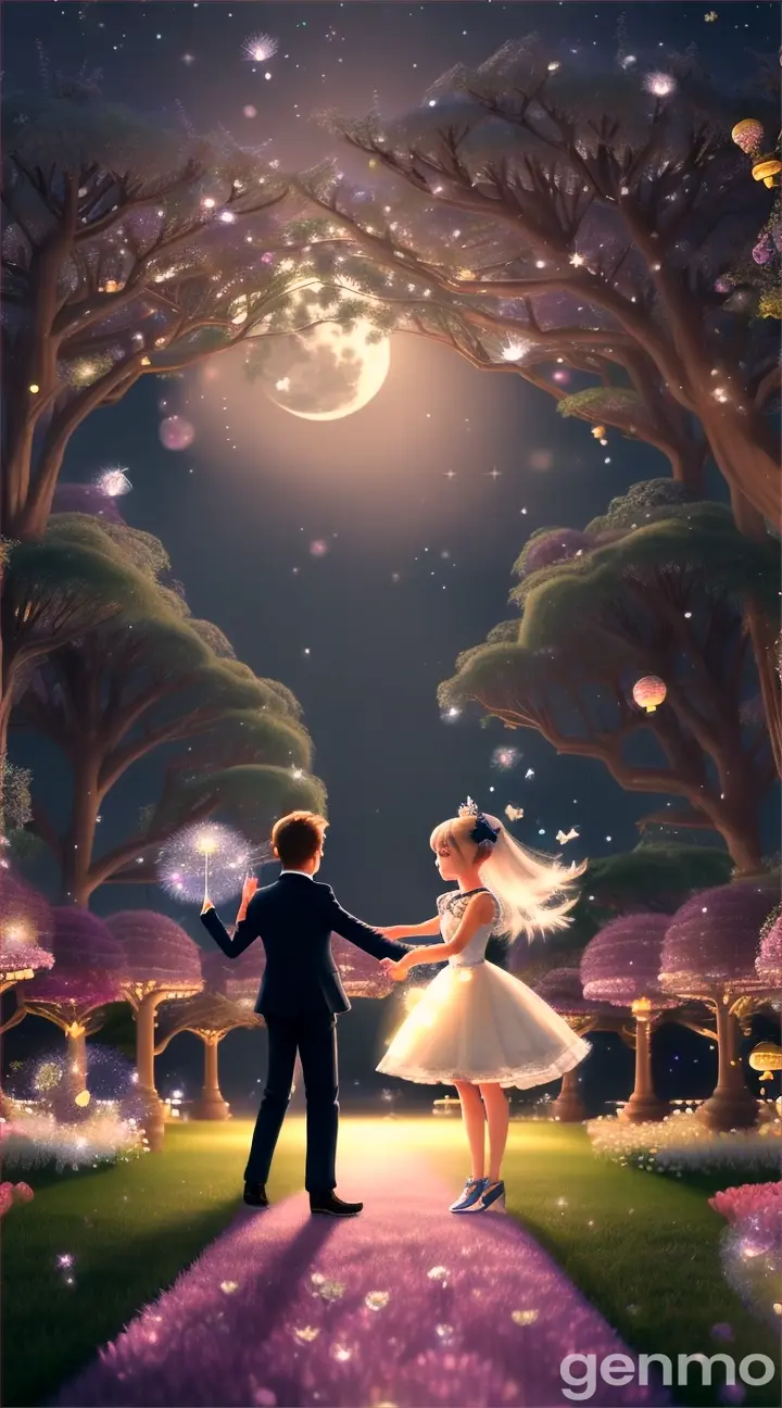 
Title - The Starlight Garden - 4th scene - Every evening, Luna would tiptoe into the garden, her tiny fingers brushing against the petals. Squish would appear, his eyes wide with curiosity. “Hello, Luna,” he’d whisper. “What adventures shall we have tonight?” And so, Luna and Squish danced under the starry canopy. They played hide-and-seek with fireflies, their laughter echoing through the petals. Squish taught Luna how to catch moonbeams in her palms, and Luna taught Squish how to make wishes on dandelion fluff. high resolution, soft features, animated 3d, kawaii style, very bright and colourful and vibrant, 9:16 ratio, perfect professional video, perfect prominent features with perfect animations and movements, everything should be 100% perfect, its a professional video, please make it masterpiece artwork and perfect, Seed: 9875902342304x1280Public”, please keep the characters consistent with same features and looks and hair” please make the features perfect,eyes , nose everything should be perfect