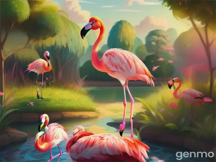 flamingo, with her keen observation skills, noticed how morning dew formed on certain plants and surfaces. cartoon illustration