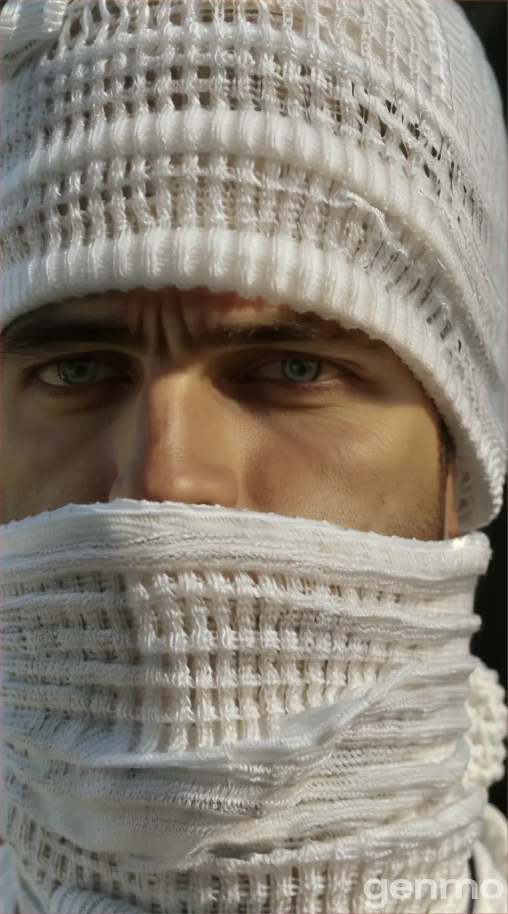 a man wearing a white knitted hat and scarf