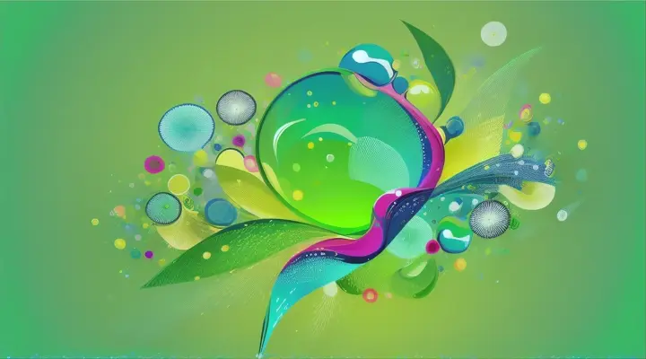 which pop into the air and turn into blue realistic big flowers and big notes. Splashes of color. flat green background