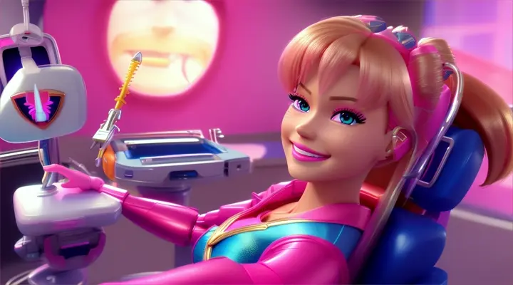  scene video: anime 3d:Barbie pink at dentist:With courage in his heart and his chin up,At the dentist, she even feels invincible.
