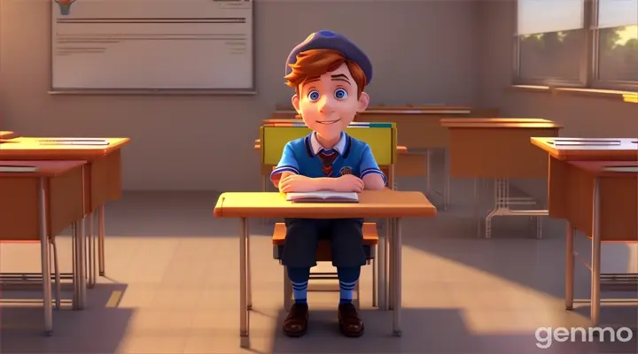 create an animation of a school boy sitting and standing up