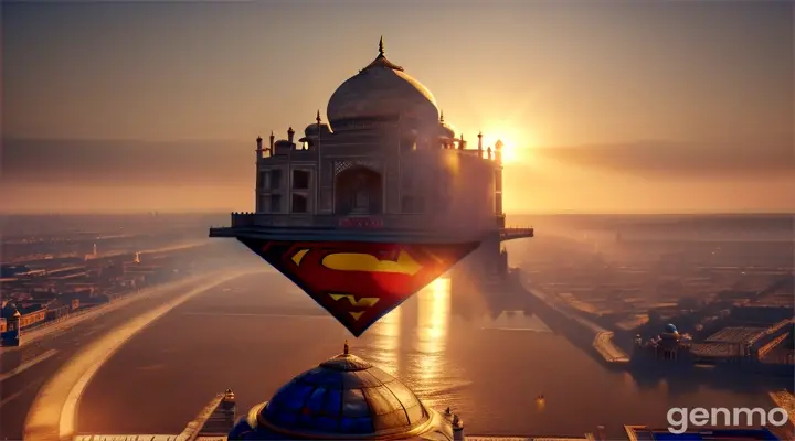 superman flying over taj mahal