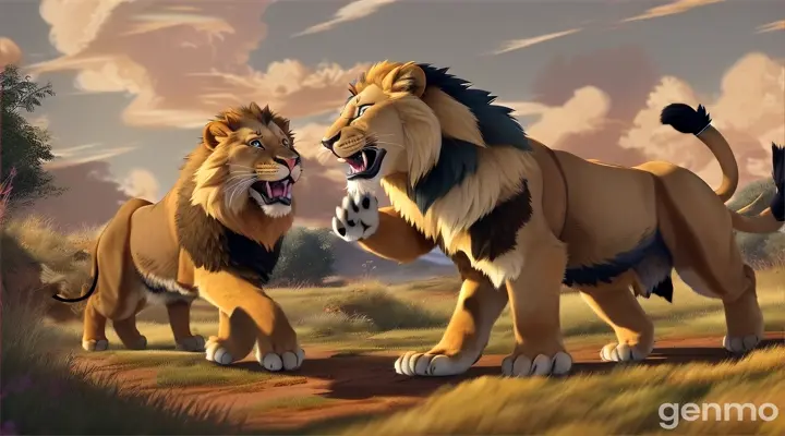 3d animation cartoon lion combat avec un autre lion