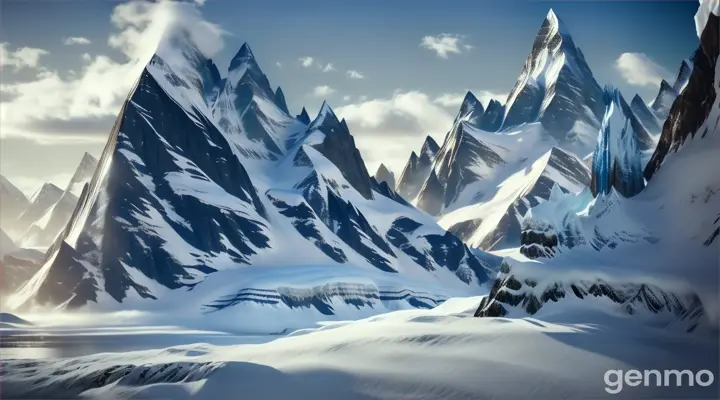 Create video of shiva god with powerful look on mountain. He should be looking very powerful strong on icy dark mountains 