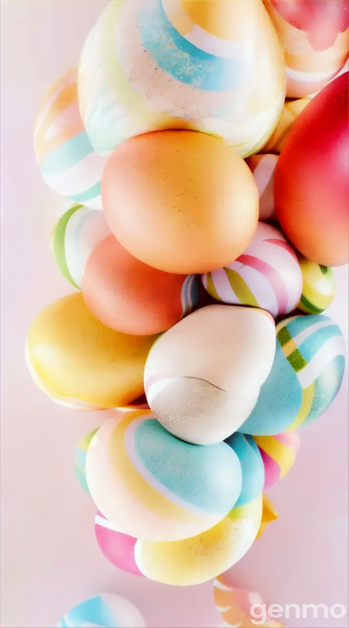 A single golden egg amidst a vibrant pile of colorful eggs on a hot pink background