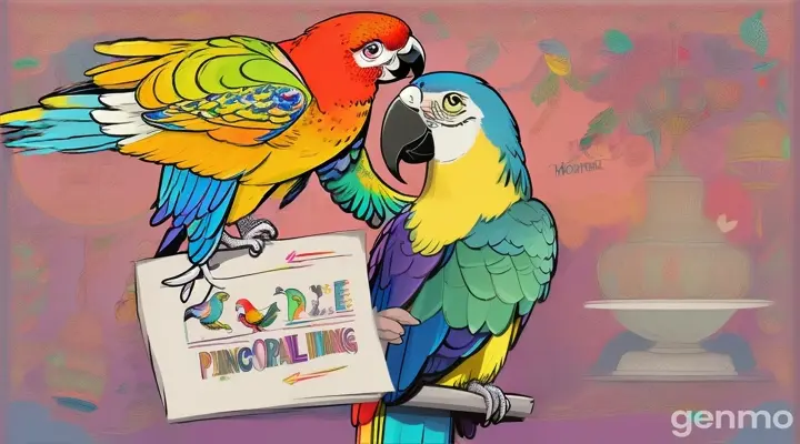 Parrot devised a plan. During a performance, she pretended to lose her voice.  cartoon illustration 