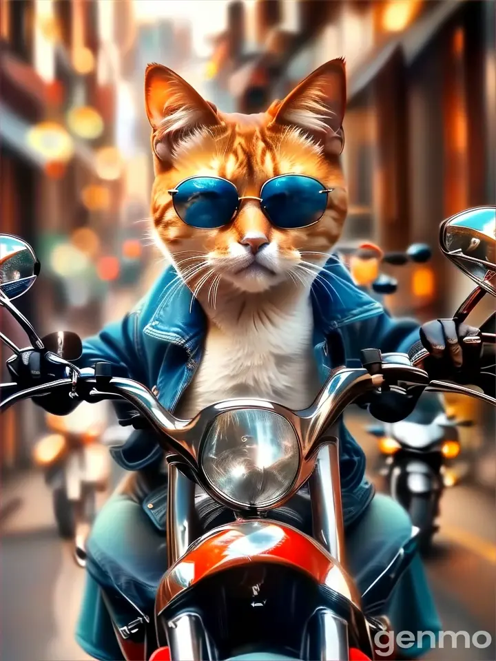 a cat wearing sunglasses is sitting on a motorcycle
