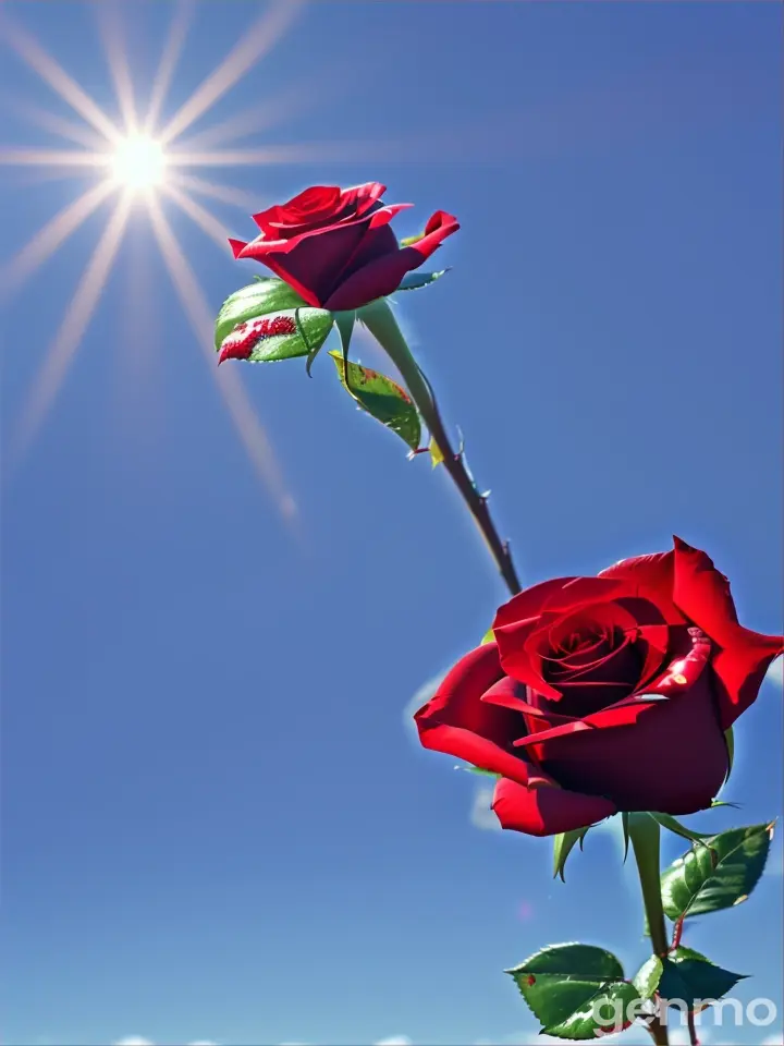 31. a single red rose with the sun in the background