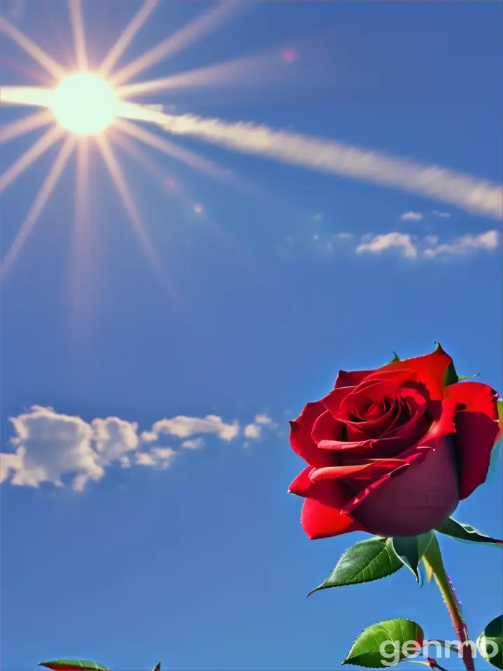 31. a single red rose with the sun in the background