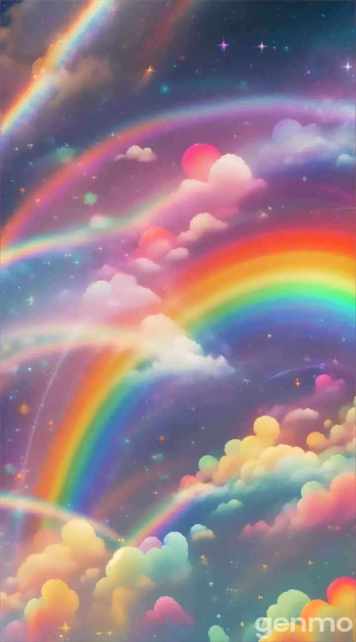 Rainbow Message from the Universe, background cute clouds in rainbow sky beautiful, magical, rainbow fractals, glitter, background cute bokeh 