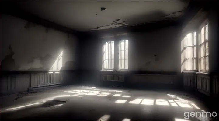 Interior of the House:

Interior of an abandoned house, with dusty rooms and a cold, oppressive air, full of shadows and cracks in the walls.