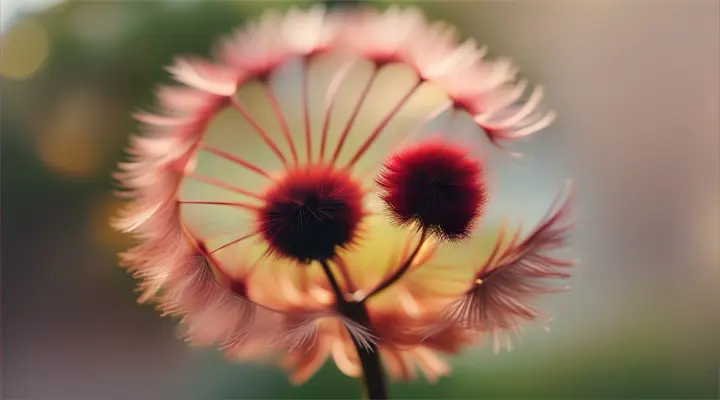 A cardinal red dandelion puff ball blowing in the wind