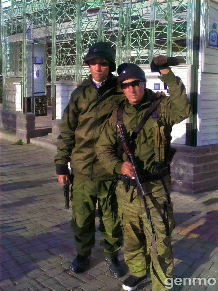 a couple of men standing next to each other. 