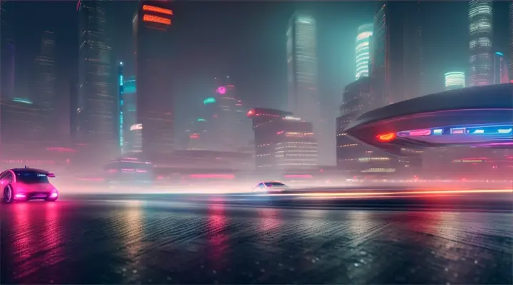 Sleek futuristic cityscape with flying cars, cyberpunk aesthetic, digital art