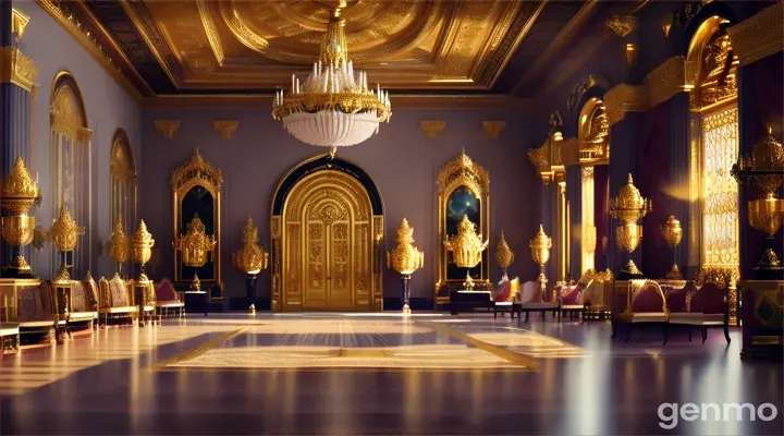  palace was full of golden statues, golden furniture, and golden decorations.