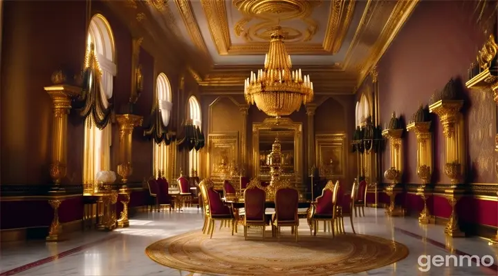  palace was full of golden statues, golden furniture, and golden decorations.