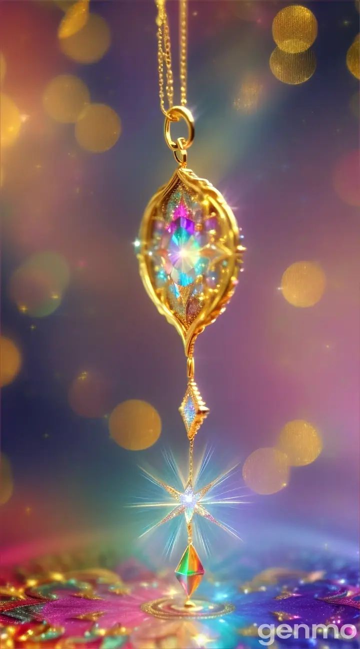 Gold pendant in the form of a pendulum, rainbow fractals, glitter, beautiful, cute 