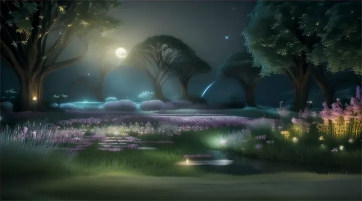 A magical garden with spiritual, enchanted nature, bioluminescent plants