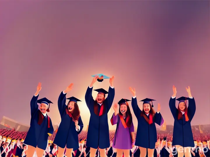 University students celebrate graduation cartoon