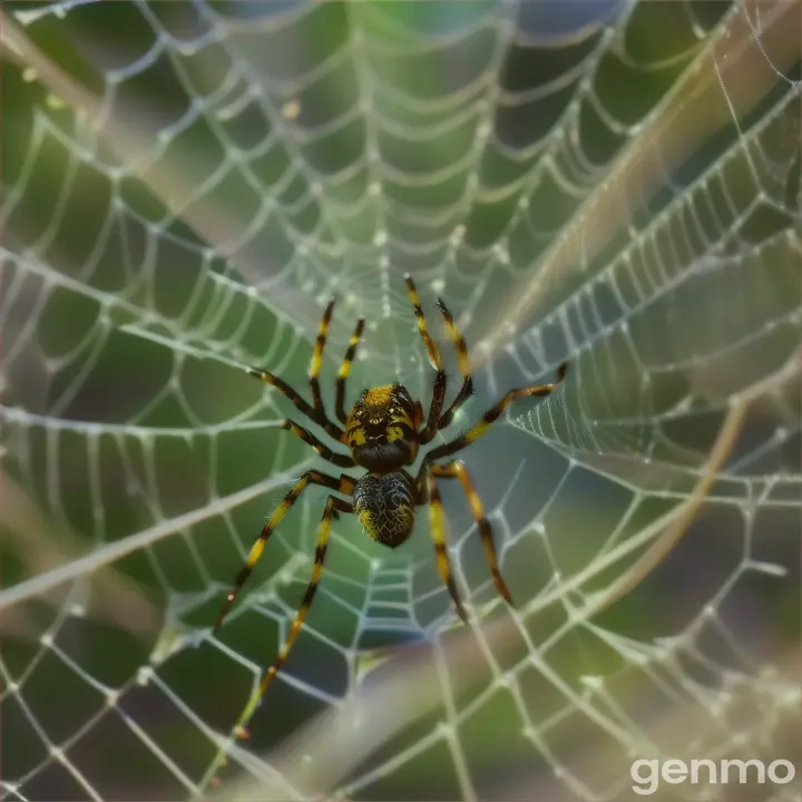 A spider making a spider web in the gar