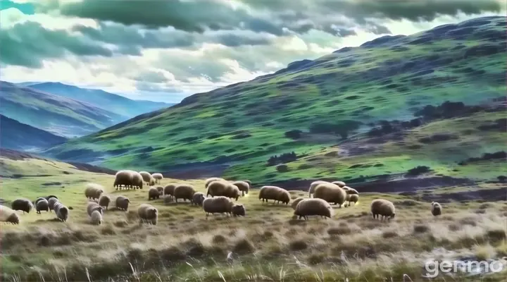 a man walking with a herd of sheep down a hill