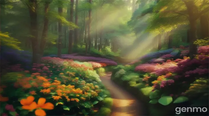 She started walking down a winding path, looking at the tall trees and colorful flowers.